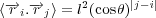 ⟨-→r i.-→r j⟩ = l2(cosθ)|j-i|