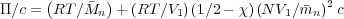       (      )                           2
Π∕c =  RT∕Mn   +(RT ∕V1)(1∕2- χ)(N V1∕mn) c
