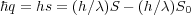 ℏq = hs = (h∕λ)S - (h∕λ)S0
